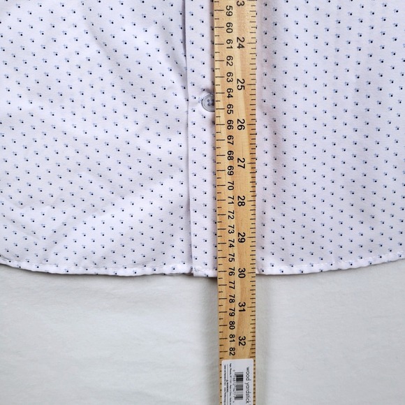 Dylan Park Mens XL L/S White Blue Geometric Button Up Stretch Wrinkle Free Shirt - Picture 4 of 7